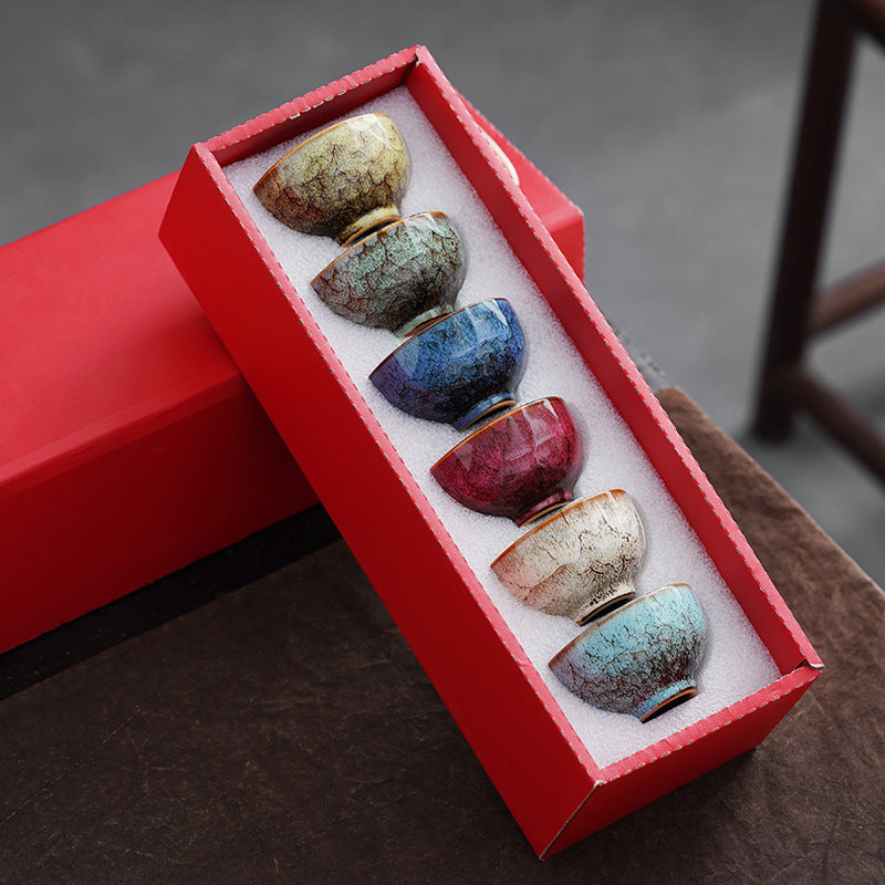 6pcs Handmade Kiln-Changed Teacup Ceramic Kung Fu Tea Set - Traditional Asian Design, Elegant Brown & Golden Glaze, Perfect for Home Office, Restaurants, Business Gifts for Tea Lovers, Restaurant Tableware, Sophisticated Tableware, Durable Tableware