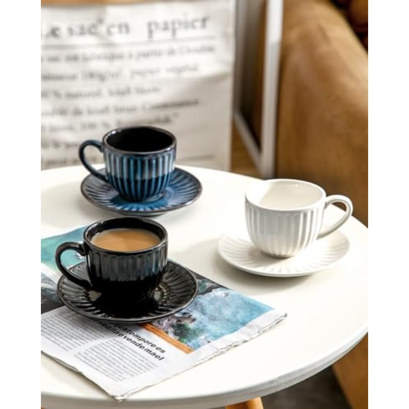 8 Piece 15 oz Coffee Mug Porcelain Set of 4 4 Oz Espresso Cups with Saucers Set of 4 Black