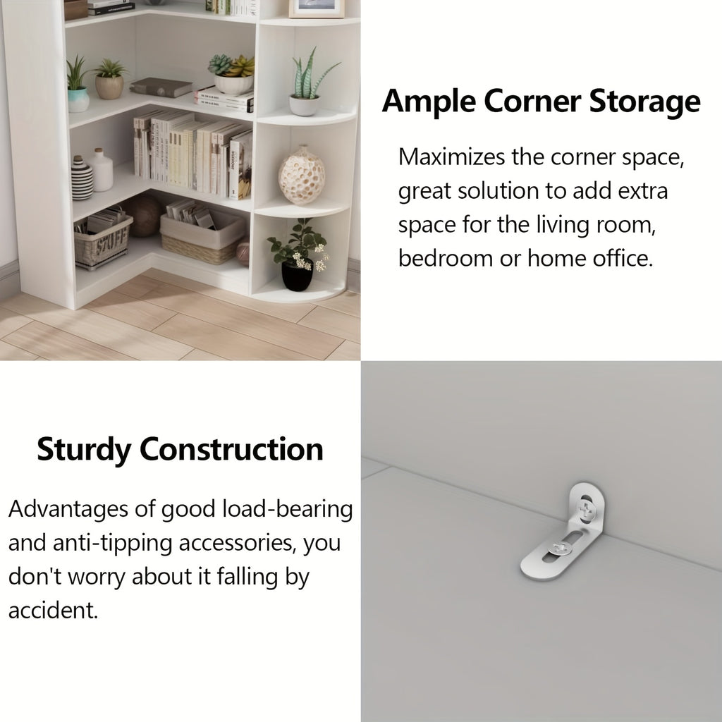 Contemporary 71-Inch Tall Bookshelf, a Standalone Corner Unit, Finished in an Elegant White, Offers 6 Levels of Storage with a Complete Backsplash, Ideal for Enhancing The Functional Aesthetics of Your Living Room, Bedroom, And Office