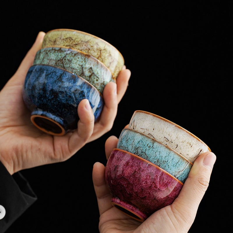 6pcs Handmade Kiln-Changed Teacup Ceramic Kung Fu Tea Set - Traditional Asian Design, Elegant Brown & Golden Glaze, Perfect for Home Office, Restaurants, Business Gifts for Tea Lovers, Restaurant Tableware, Sophisticated Tableware, Durable Tableware