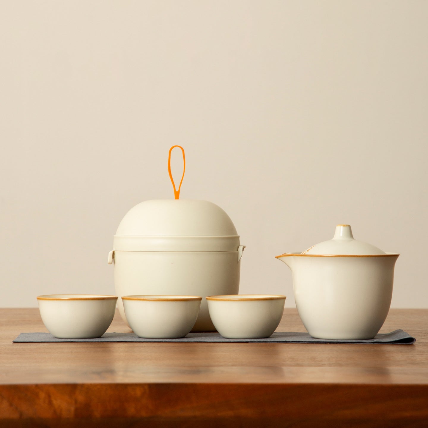 4pcs Vintage Beige Ruyao Ceramic Teapot Set(Travel Case) Portable Outdoor Travel Teapot Set The Perfect Travel Gift Accessory