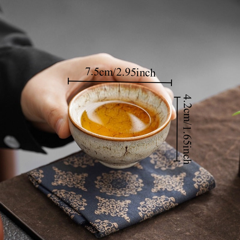 6pcs Handmade Kiln-Changed Teacup Ceramic Kung Fu Tea Set - Traditional Asian Design, Elegant Brown & Golden Glaze, Perfect for Home Office, Restaurants, Business Gifts for Tea Lovers, Restaurant Tableware, Sophisticated Tableware, Durable Tableware
