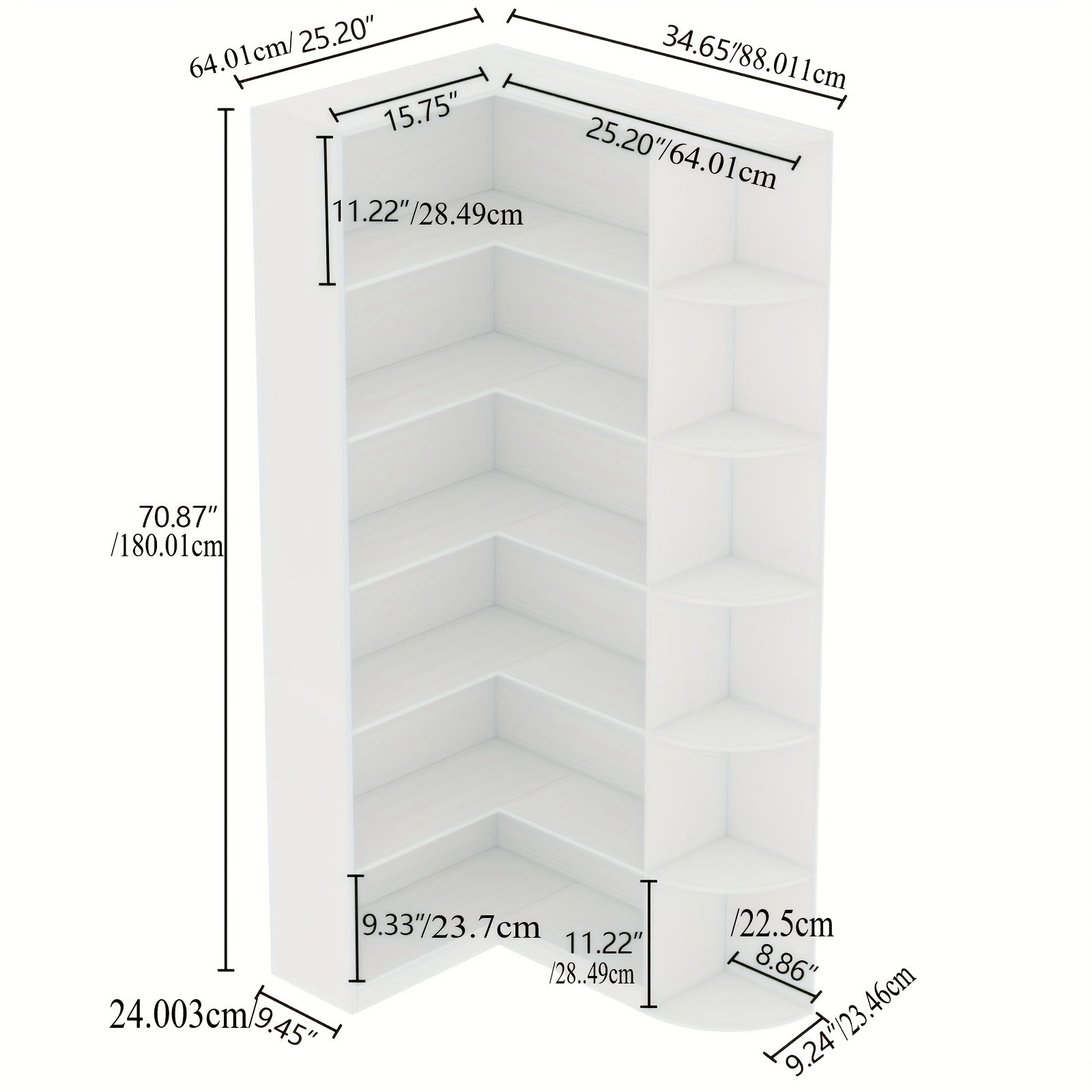 Contemporary 71-Inch Tall Bookshelf, a Standalone Corner Unit, Finished in an Elegant White, Offers 6 Levels of Storage with a Complete Backsplash, Ideal for Enhancing The Functional Aesthetics of Your Living Room, Bedroom, And Office