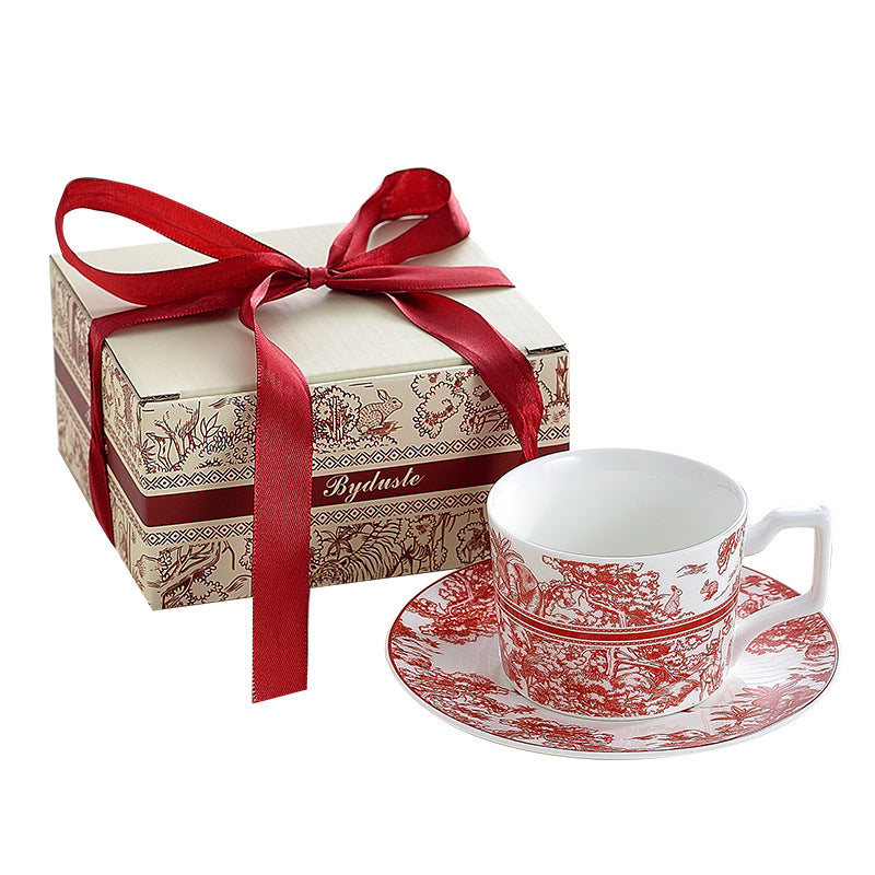 A High-End Gift Box Featuring a Retro-Style Ceramic Cup Set, Perfect for Tea Or Coffee, Including a Saucer And a Water Cup