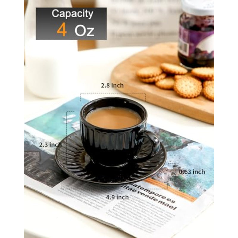 8 Piece 15 oz Coffee Mug Porcelain Set of 4 4 Oz Espresso Cups with Saucers Set of 4 Black