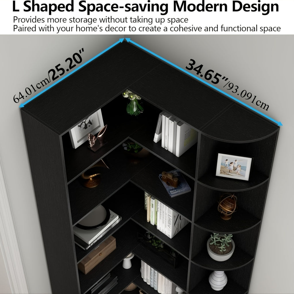 Contemporary 71-Inch Tall Bookshelf, a Standalone Corner Unit, Finished in an Elegant White, Offers 6 Levels of Storage with a Complete Backsplash, Ideal for Enhancing The Functional Aesthetics of Your Living Room, Bedroom, And Office