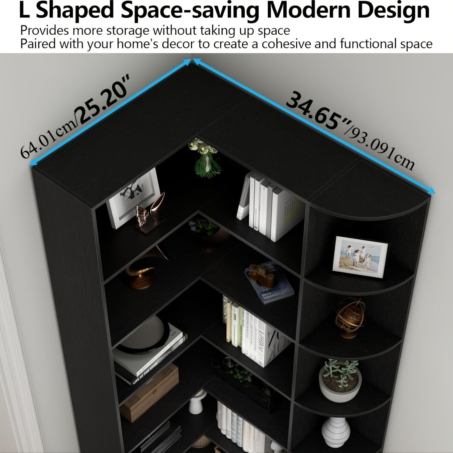 Contemporary 71-Inch Tall Bookshelf, a Standalone Corner Unit, Finished in an Elegant White, Offers 6 Levels of Storage with a Complete Backsplash, Ideal for Enhancing The Functional Aesthetics of Your Living Room, Bedroom, And Office