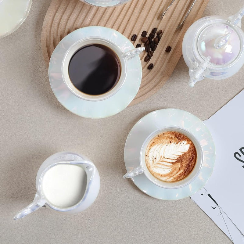 15pcs Modern British Porcelain Tea Set with an Iridescent Finish, Perfect for a Tea Party, Featuring a Large White Teapot Designed for Women.