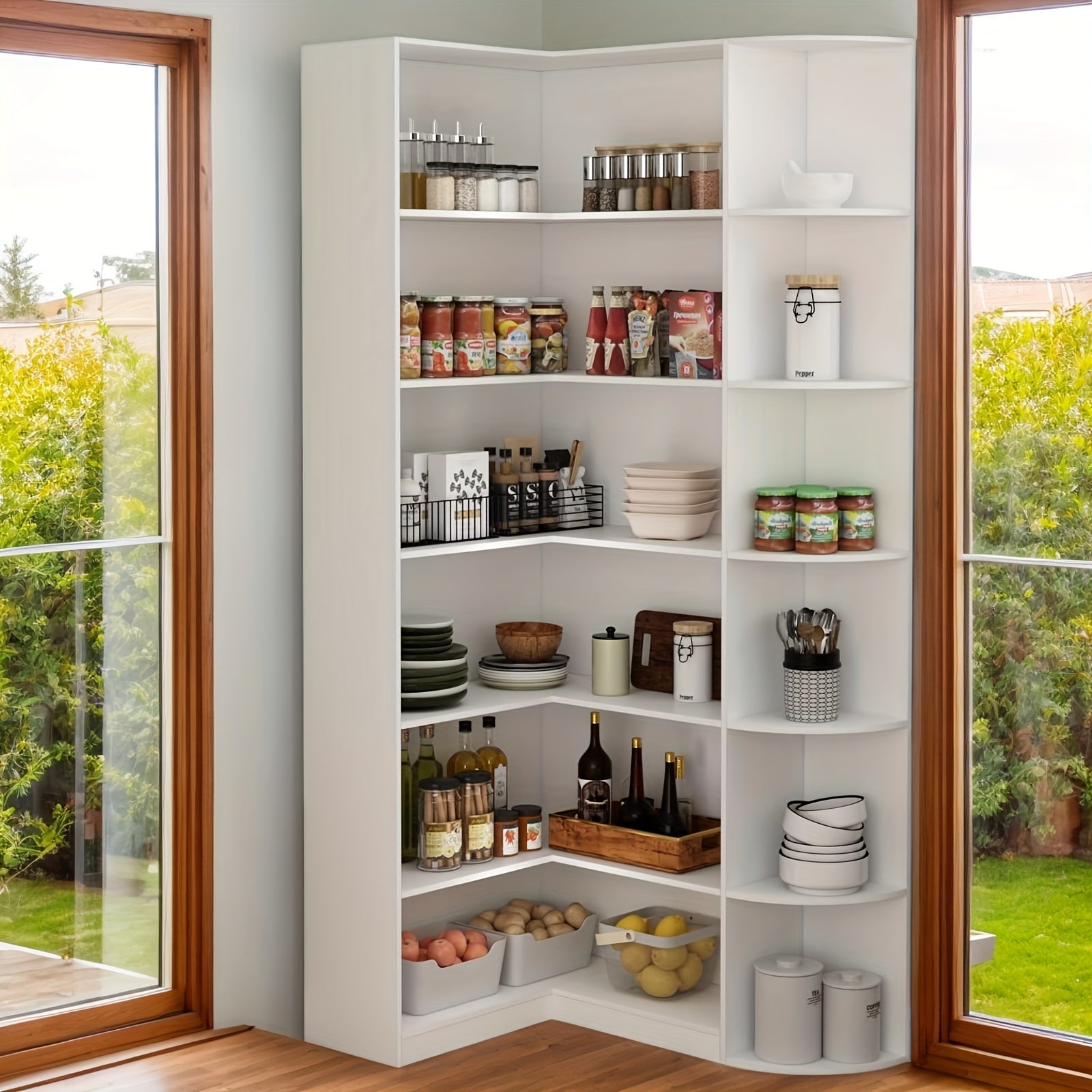 Contemporary 71-Inch Tall Bookshelf, a Standalone Corner Unit, Finished in an Elegant White, Offers 6 Levels of Storage with a Complete Backsplash, Ideal for Enhancing The Functional Aesthetics of Your Living Room, Bedroom, And Office