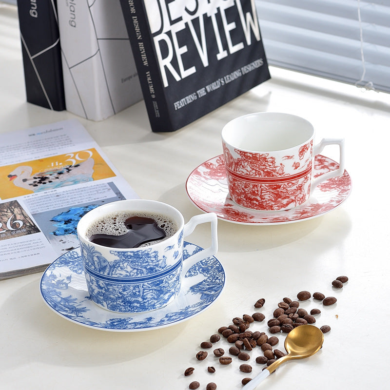 A High-End Gift Box Featuring a Retro-Style Ceramic Cup Set, Perfect for Tea Or Coffee, Including a Saucer And a Water Cup