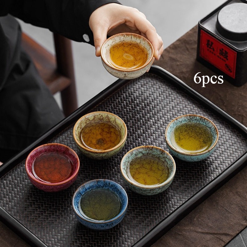 6pcs Handmade Kiln-Changed Teacup Ceramic Kung Fu Tea Set - Traditional Asian Design, Elegant Brown & Golden Glaze, Perfect for Home Office, Restaurants, Business Gifts for Tea Lovers, Restaurant Tableware, Sophisticated Tableware, Durable Tableware